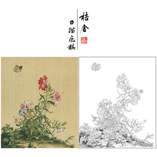 【大彩图】郎世宁工笔画白描底稿小品《仙萼长春册》虞美人与蝴蝶花临摹勾线高清打印稿LT05 商品图0