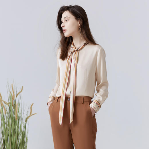 METTE22年春夏女士桑蚕丝衬衫长袖直筒超薄真丝上衣时尚系带衬衣 商品图2