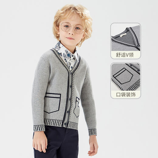 mettekids儿童针织衫2022春季新款男童大童撞色毛衣儿童棉打底衫 商品图1