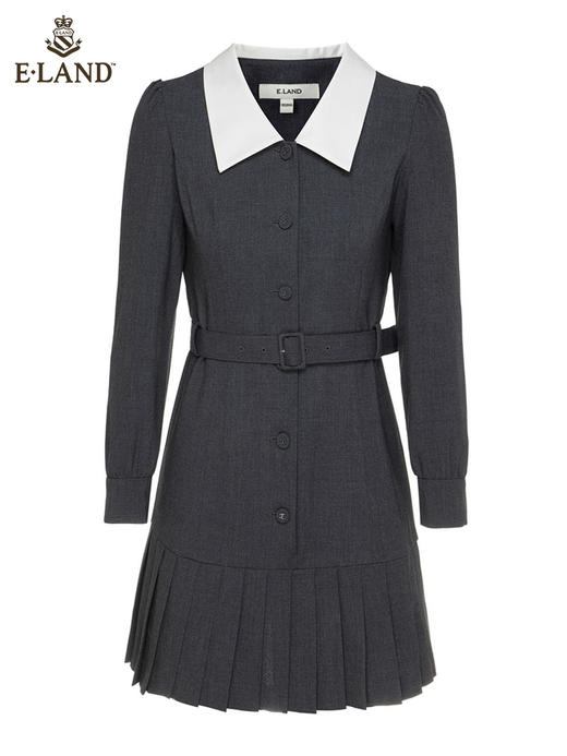ELAND衣恋2022年春季新款小众气质灰色腰带西装连衣裙百褶裙女EEOWC12H2B 商品图4