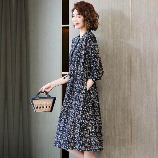 春季新款全棉单排扣碎花中长款文艺风中长裙 HR-WL23289 商品图3