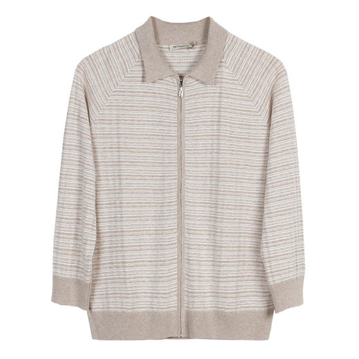 METTE22年春夏新品女士针织开衫时尚九分袖格子针织棉麻小外套 商品图5