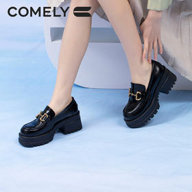 康莉乐福鞋女2022年春季新款增高厚底一脚蹬复古英伦风小皮鞋KLN21252