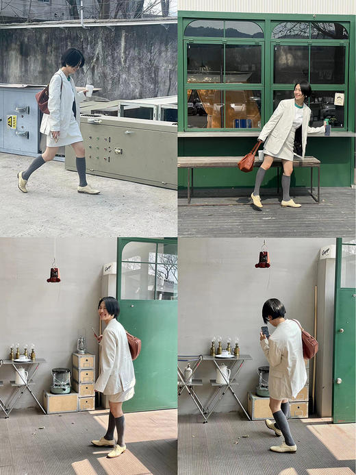 HIDEMI 水泥灰白褶皱做旧感环保皮V领西装皮衣皮裤套装 商品图9