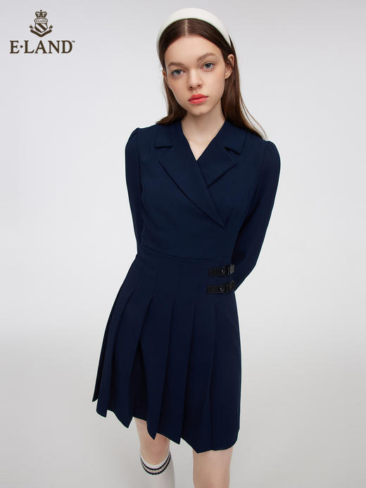 ELAND衣恋2022年春季新款小众气质藏青色职业通勤西装连衣裙女EEOWC11H2B 商品图0
