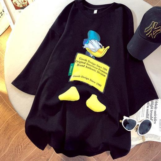 棉中长款短袖t恤女2022夏装新款卡通印花立体 商品图3