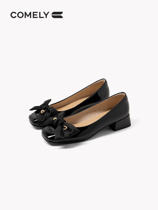 康莉单鞋女2022年春季新款甜美蝴蝶结方头漆皮浅口工作鞋KYQ21033 商品图4