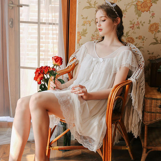很仙的睡裙女夏纯棉性感网纱莫代尔短袖薄款甜美公主风睡衣家居服 商品图3