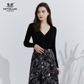 METTE22年春夏新品女士针织开衫时尚V领长袖修身弹力舒适打底衫