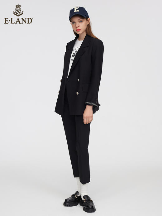ELAND衣恋2022年春季新款简约设计感黑色双排扣西装领小西装女EEJKC12H1M 商品图1