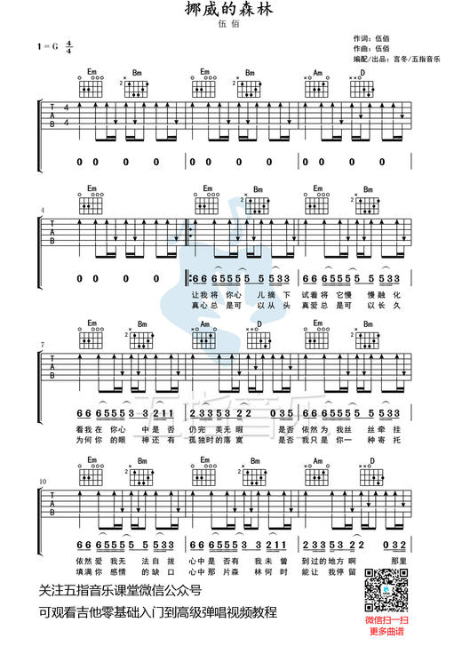 吉他谱：伍佰《挪威的森林》 商品图0