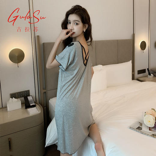 古拉苏5XL大码莫代尔睡裙性感露背裙夏季短袖宽松胖mm孕妇家居服 商品图7