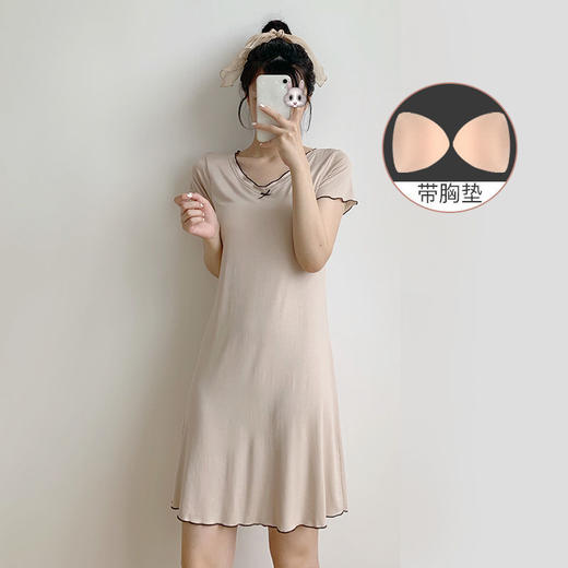 莫代尔睡裙女短袖夏天薄款弹力甜美少女200斤大码5XL家居服带胸垫 商品图1
