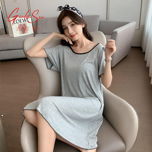 古拉苏5XL大码莫代尔睡裙性感露背裙夏季短袖宽松胖mm孕妇家居服 商品图5