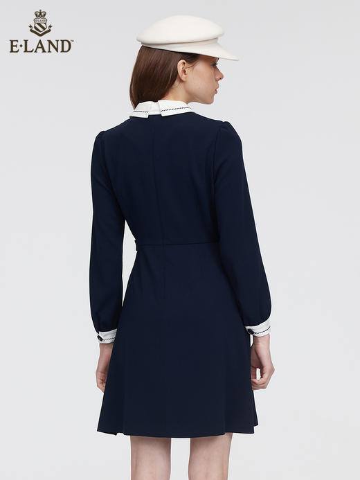 ELAND衣恋2022年春季新款简约优雅小香风藏青色蝴蝶结连衣裙女EEOWC11H1B 商品图2