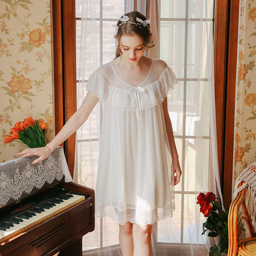 很仙的睡裙女夏纯棉性感网纱莫代尔短袖薄款甜美公主风睡衣家居服 商品图6