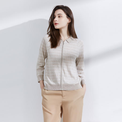 METTE22年春夏新品女士针织开衫时尚九分袖格子针织棉麻小外套 商品图2