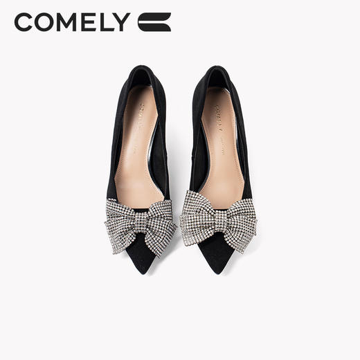 康莉2022春季新款单鞋女细跟羊猄皮甜美蝴蝶结水钻高跟鞋KYQ21003 商品图3