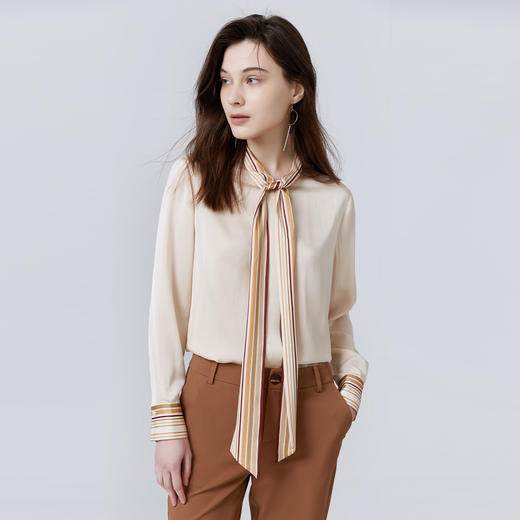 METTE22年春夏女士桑蚕丝衬衫长袖直筒超薄真丝上衣时尚系带衬衣 商品图1