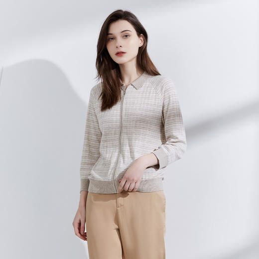 METTE22年春夏新品女士针织开衫时尚九分袖格子针织棉麻小外套 商品图1