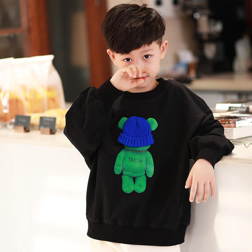 【早春特价清仓】龙之涵 儿童毛线蓝帽熊印花卫衣 全棉 春款中大童套头上衣 婴幼儿A类标准 商品图1