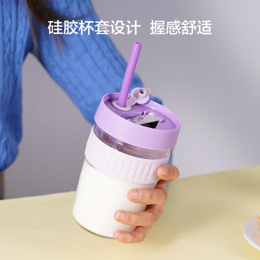 乐扣乐扣早餐杯玻璃水杯女生透明带盖勺吸管杯子牛奶酸奶果汁学生 LLG963 商品图2