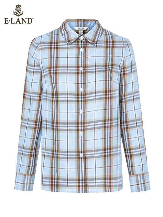 ELAND衣恋2022年春季新款简约复古别致学院风格纹刺绣长袖衬衫女EEYCC12E1M 商品图3