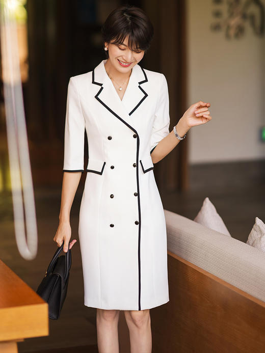 高端职业装连衣裙女2022春装新款七分袖西装领女装气质裙子 商品图2