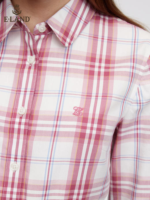 ELAND衣恋2022年春季新款简约复古别致学院风格纹刺绣长袖衬衫女EEYCC12E1M 商品图2