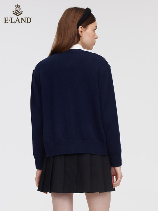 ELAND衣恋2022年春季新款设计感学院风绿色菱格纹针织毛衣开衫女EECKC12Q4N 商品图2