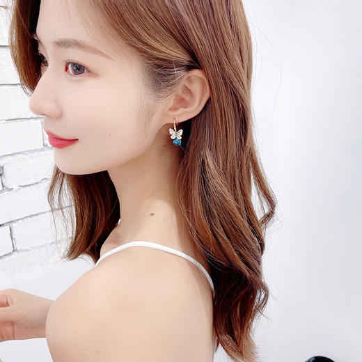 韩国气质简约微镶锆石水晶蝴蝶耳环耳钩  SM-HR01218 商品图2