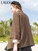 Lagogo拉谷谷2022春季新款通勤气质单排扣中长款西装外套女高级感LAWW332A41 商品缩略图3