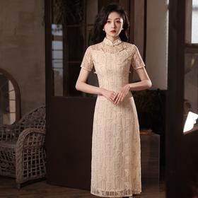 【清馨】高档水溶蕾丝面料修身旗袍  YG2034
