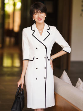高端职业装连衣裙女2022春装新款七分袖西装领女装气质裙子
