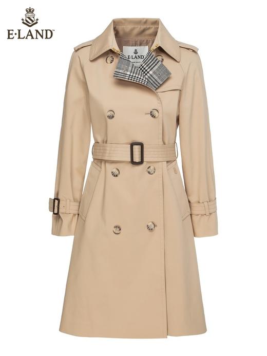 ELAND衣恋2022年春季新款时尚设计感双排扣中长款腰带风衣外套女EEJTC12H3M 商品图4