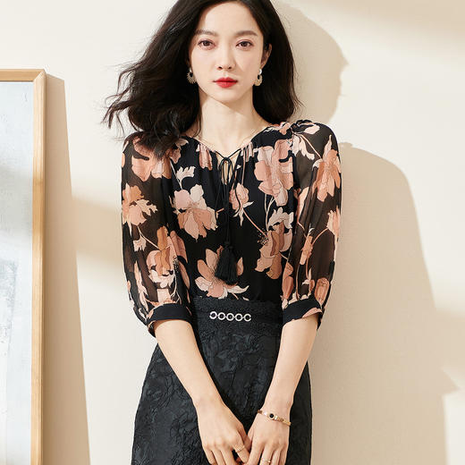 剩S 米思阳2024春夏新款气质优雅重磅真丝衬衫显瘦薄款桑蚕丝衬衣0640 商品图2