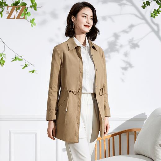 佐尔美2022春季新款气质时尚收腰百搭卡其色绿色中长风衣E13FZ41 商品图1
