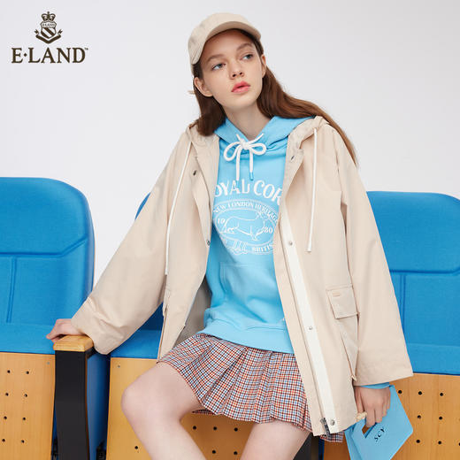 ELAND 2022春季新款韩版连帽小个子宽松短款风衣外套女EEJAC12Q1N 商品图0