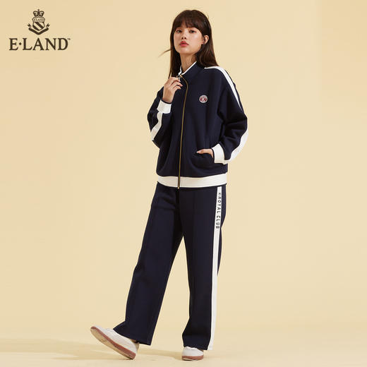 ELAND衣恋2022年春季新款甜酷藏青色撞色立领拉链运动卫衣女EEMTC12E3B 商品图2