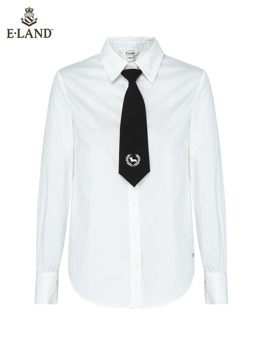 ELAND衣恋2022年春季新款洋气设计感学院风柯基领带白色衬衫女EEYWC12H2C 商品图3