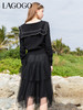 Lagogo拉谷谷2022春季新款海军领网纱连衣裙两件套女拼接松紧淑女LALL851C57 商品缩略图3