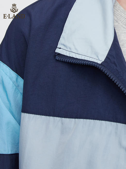 ELAND衣恋2022年春季新款休闲宽松藏青色后背印花拉链夹克外套女EEJAC12Q2N 商品图3