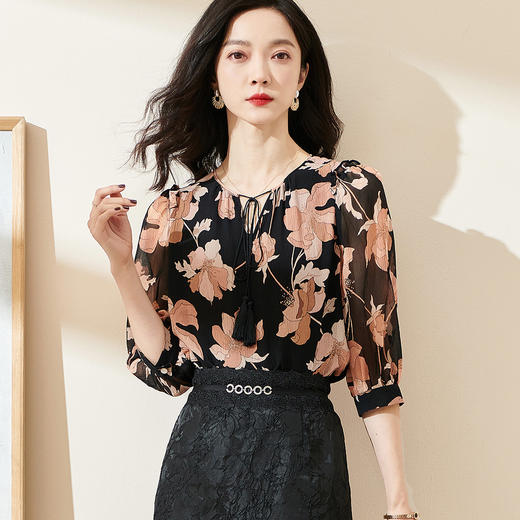 剩S 米思阳2024春夏新款气质优雅重磅真丝衬衫显瘦薄款桑蚕丝衬衣0640 商品图1