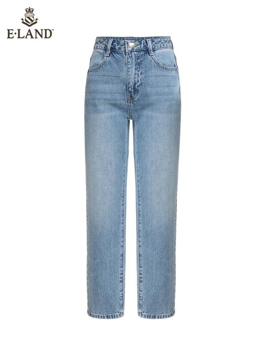 ELAND衣恋2022年春季新款小个子休闲百搭显瘦直筒纯色牛仔裤女EETJC11H4C 商品图3