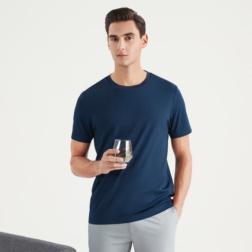 柒牌男装短袖t恤夏季薄款时尚休闲弹力格子提花圆领体恤衫男	122T71640 商品图1