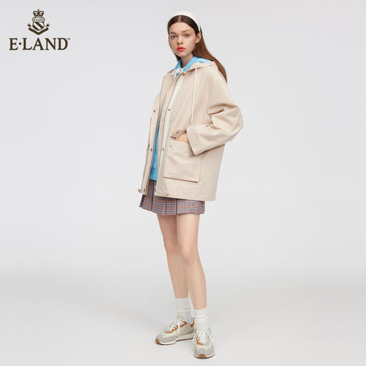 ELAND 2022春季新款韩版连帽小个子宽松短款风衣外套女EEJAC12Q1N 商品图1