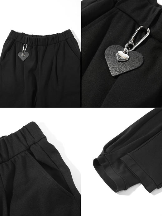 Lagogo拉谷谷2022年春季新款松紧高腰黑色休闲裤子女九分裤直筒裤LAKK432A71 商品图2