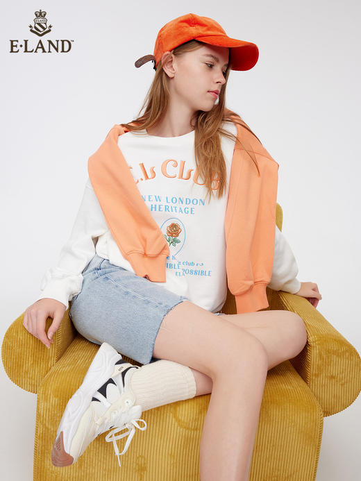 ELAND衣恋2022年春季新款简约字母印花玫瑰刺绣圆领套头卫衣女EEMTC12Q3N 商品图0