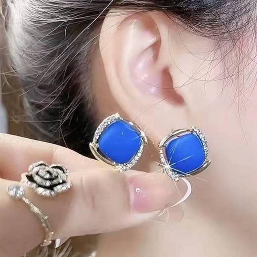 JU-FG0301新款菱形红色珍珠耳环港风方形温柔气质耳扣耳坠女欧美耳饰 商品图4