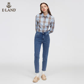 ELAND简约纯色修身小脚裤牛仔裤EETJC11E1C